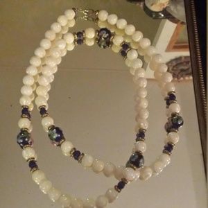 Vintage Mother of Pearl Cloisonne Beaded Necklace
